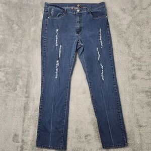 U-51 Jeans Women 18 Blue Straight Distressed Embroidered Pockets RN 119351 Denim